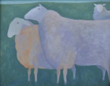 ANN PAYNE (20th century) British, Two Pink Sheep, oil on board, framed. 32 x 40.5 cm.