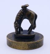 A Chinese bronze horse and fly seal. 7.5 cm high.