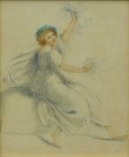 19TH CENTURY SCHOOL, Lady Dancing with Leaves, pencil and watercolour, framed and glazed. 25.