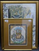 Two Indian watercolours, one on silk depicting an elephant and howdah, each framed and glazed.
