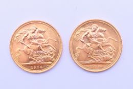 Two 1974 gold sovereigns.