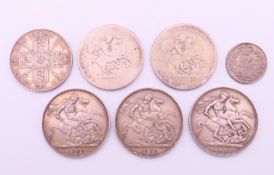 Three Victoria Crowns (two 1889, one 1892), an 1888 Victoria double florin,