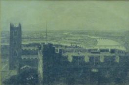 FRANCES S WALKER, The Lune, From Lancaster Castle, etching, framed and glazed. 33.5 x 47.