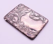 An Art Nouveau silver card case. 10 x 7.25 cm. 75 grammes.