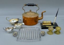 A small quantity of various metalware, a desk stand, magic lantern slides, etc.