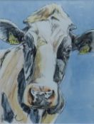 THULINE DE COCK (Born 1970) Belgium, Portrait of a Cow, watercolour, signed, framed and glazed.