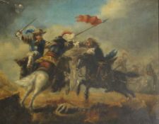 CONTINENTAL SCHOOL (18th/19th century), Fighting Cavalier's on Horseback, oil on canvas, framed. 62.