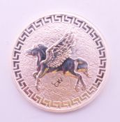 A 1 ounce 2022 St Helena Pegasus fine silver coin.