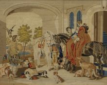 A Victorian tapestry picture of Figures before Hawking, framed and glazed. 67 x 86 cm.