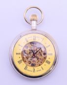 A Jaeger LeCoultre open-faced skeleton pocket watch, in working order. 5 cm diameter.