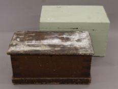 Two Victorian painted pine trunks. Each approximately 83 cm wide.
