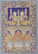 An early 20th century wall hanging depicting a mosque. 126 x 190 cm.