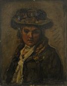 CONTINENTAL SCHOOL (20th century), Portrait of a Woman in a Hat, oil on panel,