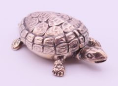 An Italian sterling silver box formed as a tortoise. 6 cm long from head to tail. 30.9 grammes.