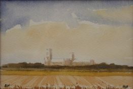 Ely Cathedral, watercolour, signed with initials A.V.