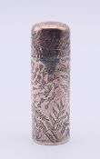 A Victorian silver scent bottle with stopper. 6 cm high, 2 cm diameter.