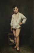 ENGLISH SCHOOL (20th century), Young Boy Holding a Caged Rat, oil on canvas,