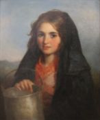 19TH CENTURY SCHOOL, Portrait of a Young Girl Holding a Bucket, oil on canvas,