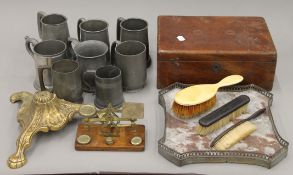 A quantity of miscellaneous items, including a mirror, a mahogany box, a small marble table top,