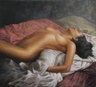 GENNARO ODORE (20th/21st century), 'Passione', a reclining female nude, oil on canvas, signed,