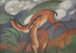 After FRANZ MARC, Red Deer II, print, monogrammed to left hand bottom corner, framed and glazed.