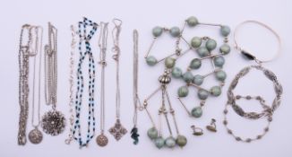 A quantity of various silver and white metal jewellery to include necklaces,