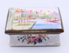 A 19th century Continental enamel snuff box, the lid decorated with an Italianate scene. 6.