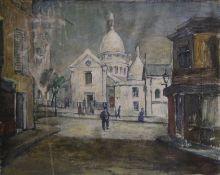 CONTINENTAL SCHOOL (20th century), Montmatre, Paris Street Scene with Figures, oil on canvas,