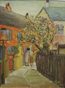 Two gouache paintings - 'Street Scene' and 'Daffodils in a Window Box', each framed and glazed.