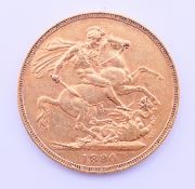 An 1880 gold sovereign.