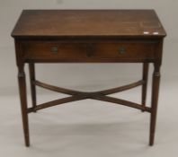 A modern mahogany two-drawer side table. 83 cm wide.
