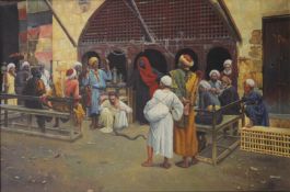 After LUDWIG DEUTSCH (1855-1935) Austrian, The Snake Charmers, oil on canvas, framed. 60 x 90 cm.