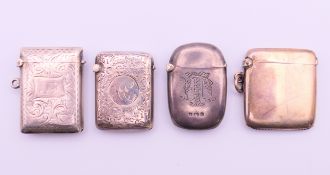 Four silver vestas. Tallest 4.5 cm high. 87.4 grammes.