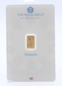 A 1 gram fine gold Royal Mint bar.
