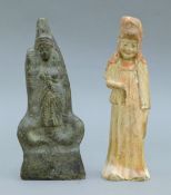 A Chinese Tang pottery figure and a pottery figure of Buddha. The former 20.5 cm high.