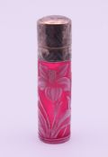 A Victorian unmarked silver mounted cameo glass scent bottle with stopper. 7.
