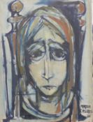 Portrait of a Doleful woman, oil on canvas, signed Martha Cassels and dated '65. 61 x 46 cm.