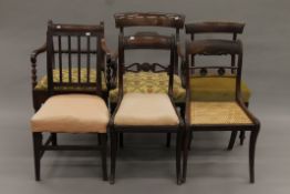 Two 19th century mahogany open armchairs and four various 19th century mahogany chairs.