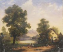 CONTINENTAL SCHOOL (19th century), Country Scene with Figures in the Foreground, oil on canvas.