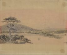 19TH CENTURY SCHOOL, River Landscape, watercolour, initialled V.