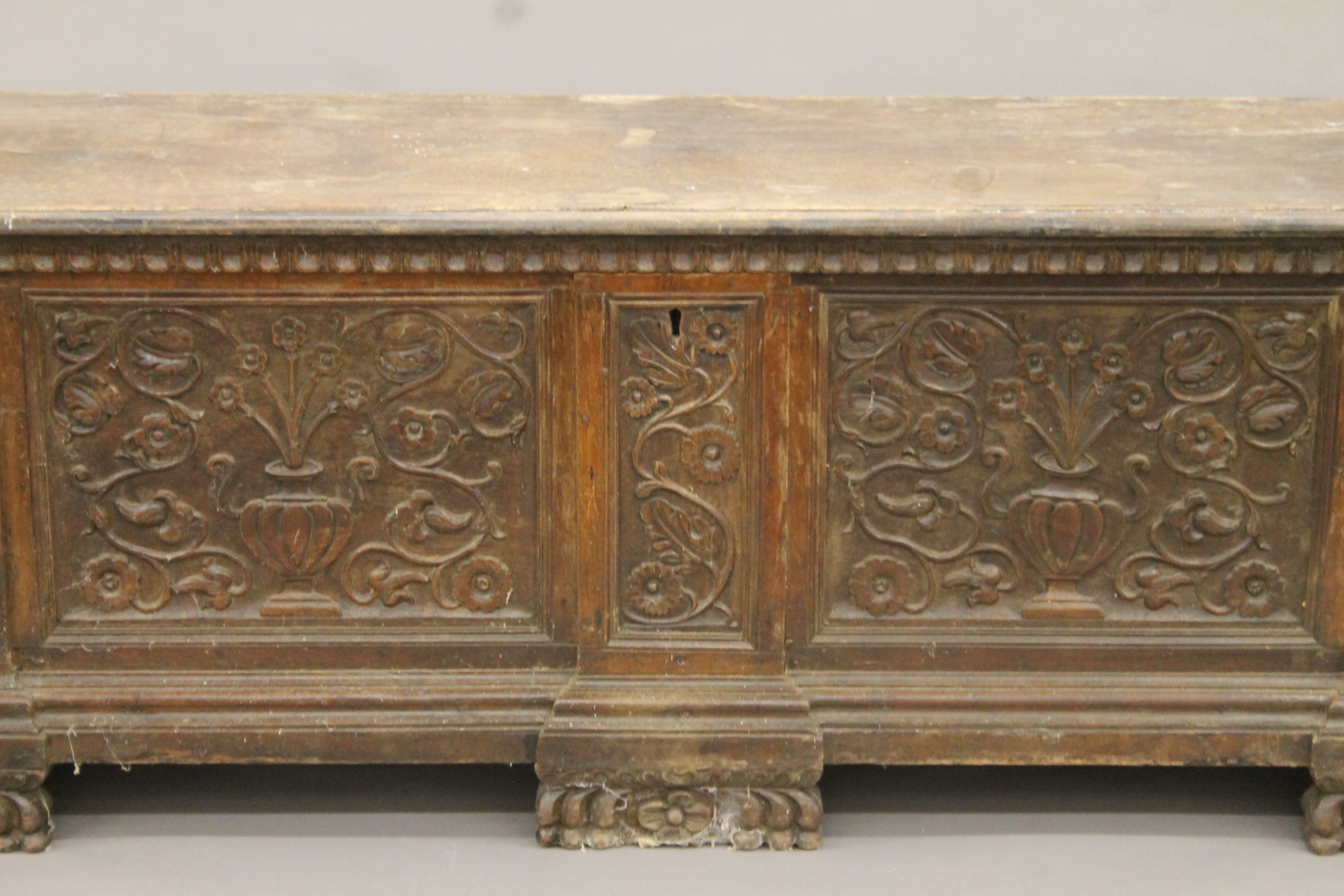 An 18th century Italian walnut cassone. 187 cm long. - Image 2 of 10
