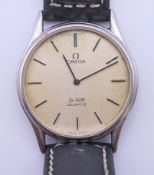 An Omega de Ville 1365 quartz gentlemen's wristwatch (crown lacking). 3.3 cm diameter.