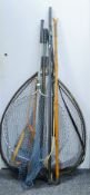 A Sharpe's salmon/sea trout extending landing net, another extending landing net,