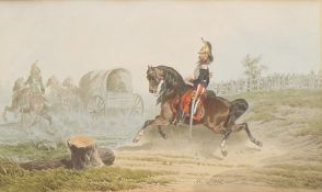 THEODORE FORT (19th century) French, Guarding the Waggon Train, watercolour, signed, framed. 26.