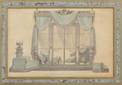 A pair of gilt framed and glazed Curtain prints. Each 28 x 36 cm overall.