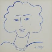 A 2005 JOHN MYATT original fake HENRI MATISSE Head of a Girl, framed and glazed. 35 x 35 cm.