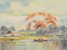 A watercolour of a Burmese Village House at Pegu, inscribed to mount, framed and glazed. 26.5 x 35.