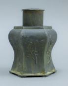 A Chinese pewter tea caddy. 13 cm high.