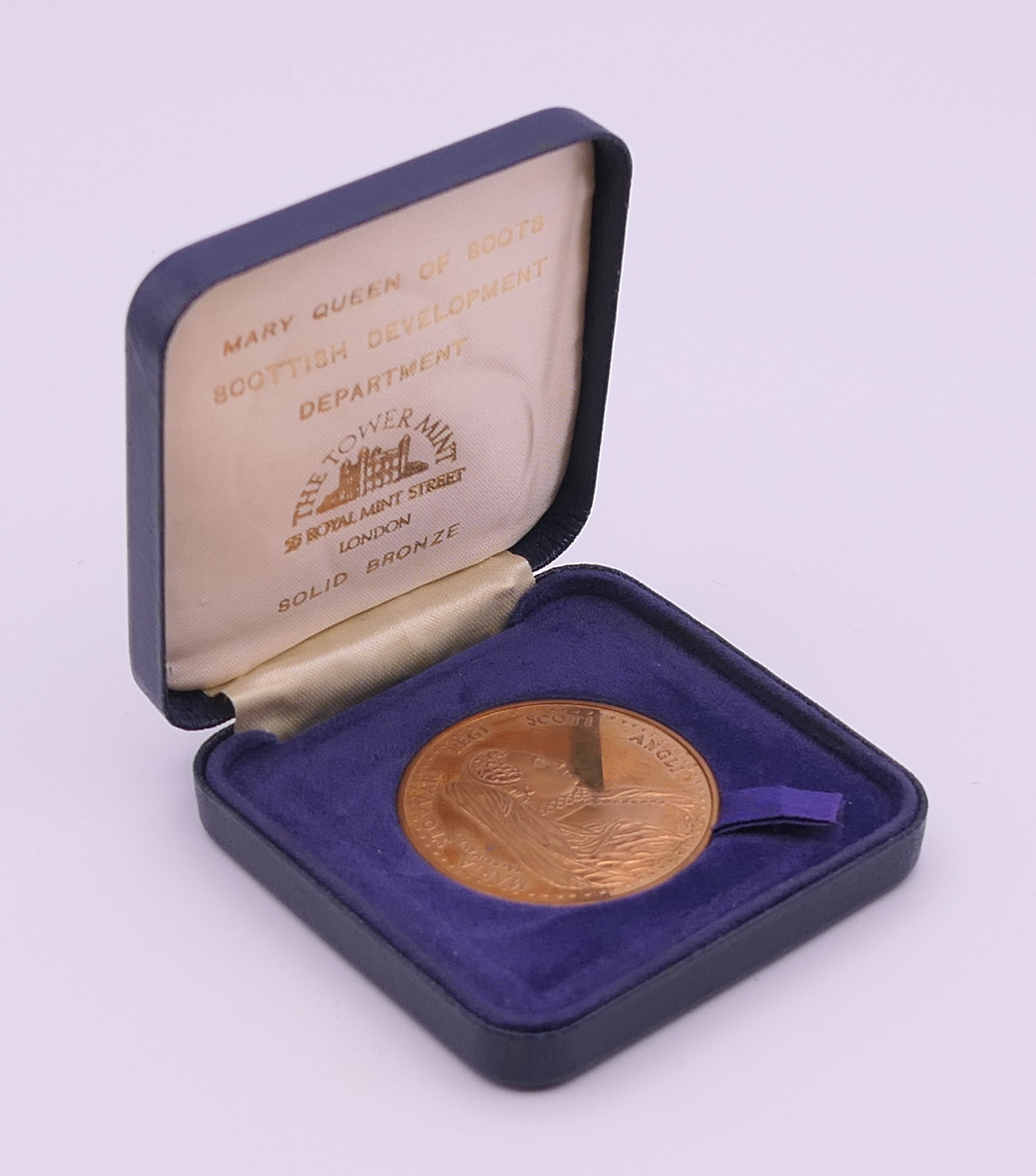 A boxed bronzed commemorative medallion celebrating Mary Queen of Scots produced by The Tower Mint. - Image 5 of 5