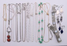 A quantity of silver jewellery etc, to include three pairs of earrings, seven chains,